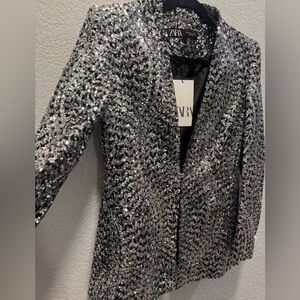 Zara sequin blazer black and silver